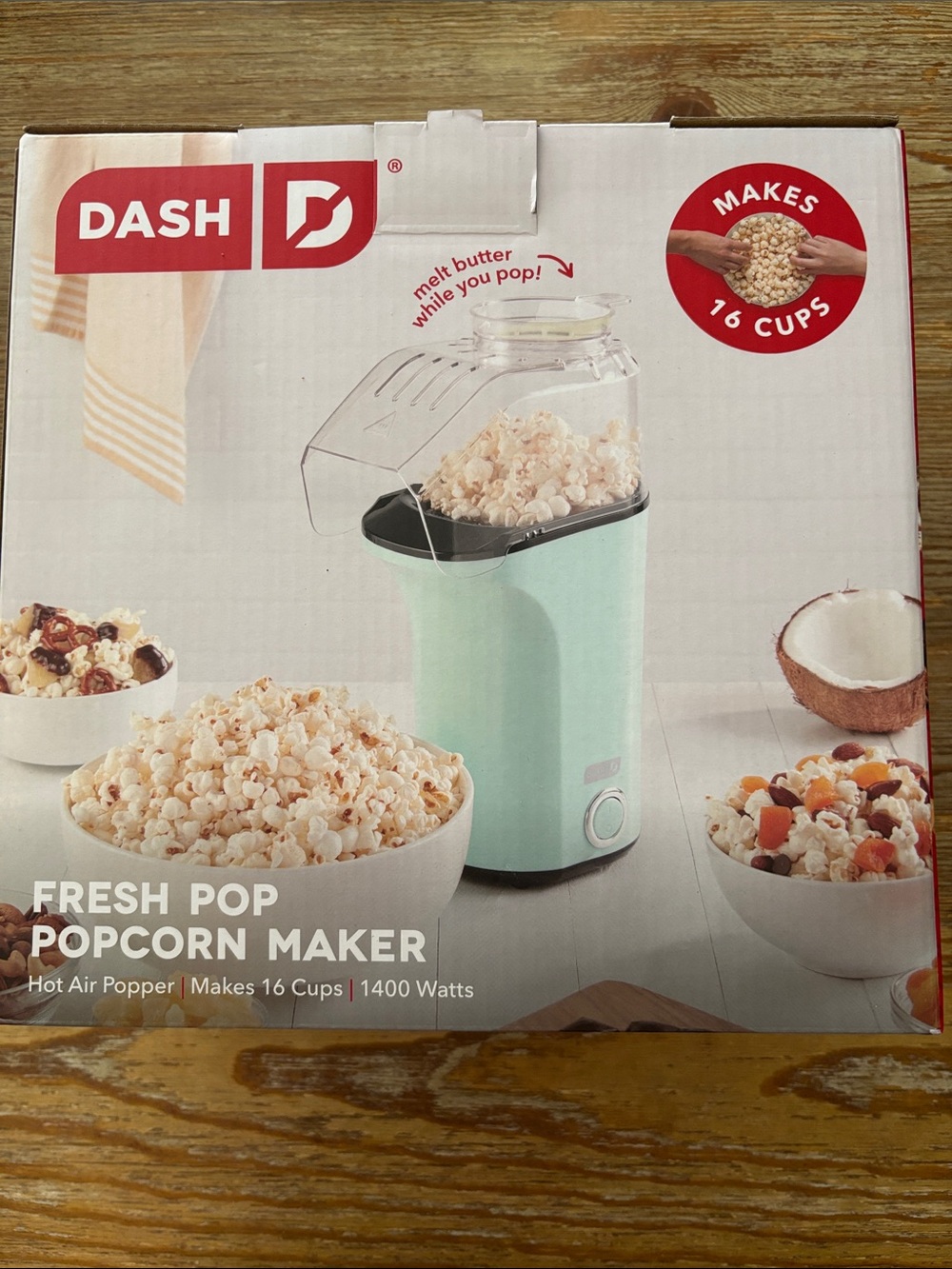 Dash Mint Green Hot Air Popcorn Maker -Makes 16 cups